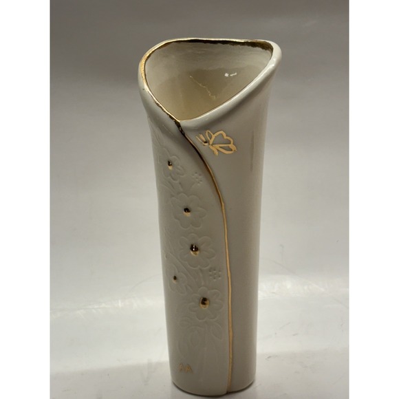 Vintage Porcelain VASE Hand Painted Flowers , butterfly Gold Accents - Picture 3 of 16